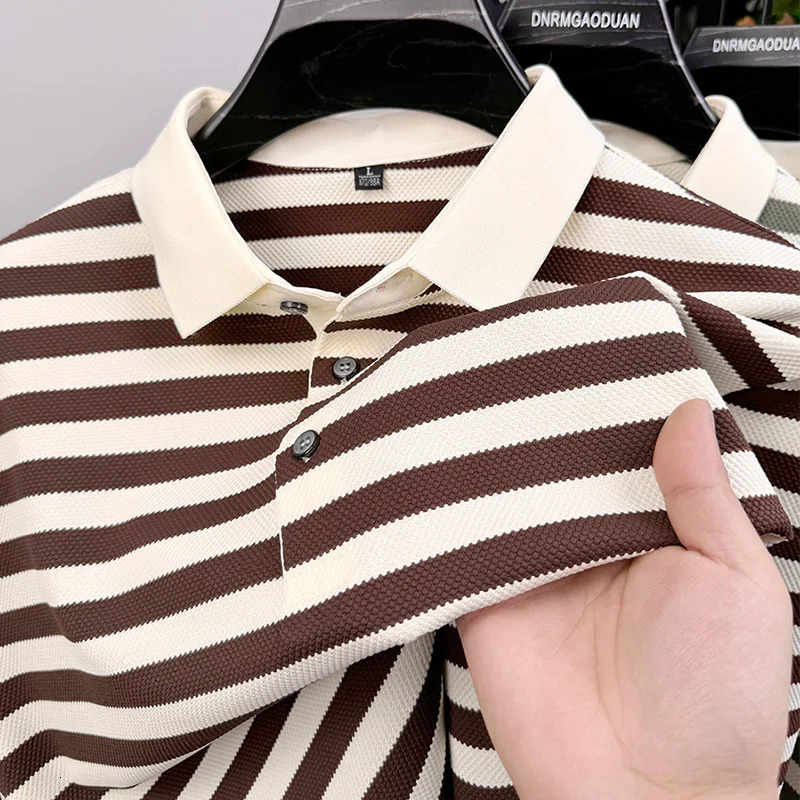 Pauls Autumn Mens Striped Long Sleeved Tshirt Item Lapel Polo Shirt Simple and Versatile Top Base 251219