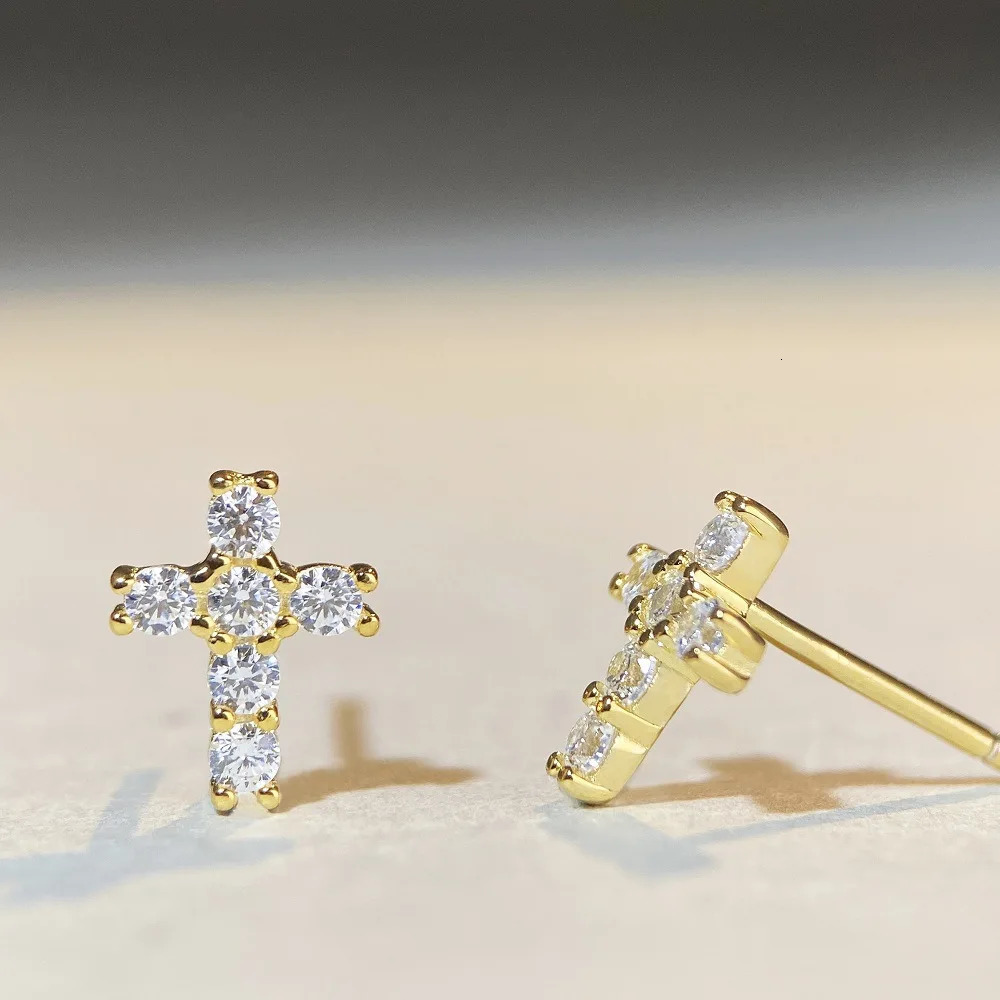 white gold solid platinum PT950 Moussan Earrings Unisex Hip-Hop Cross 251224