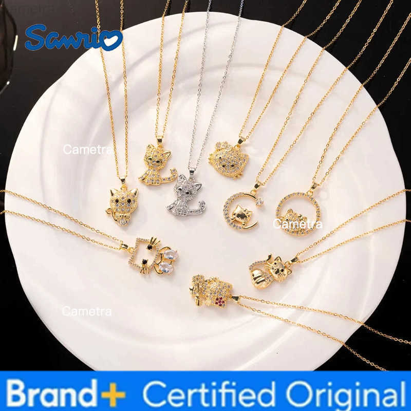 Sanrio Cute Hello Kitty Zircon Pendant Necklaces for Women Girls Lovely Cartoon Cat Kitten Stainless Steel Chain Jewelry Gifts H2512291