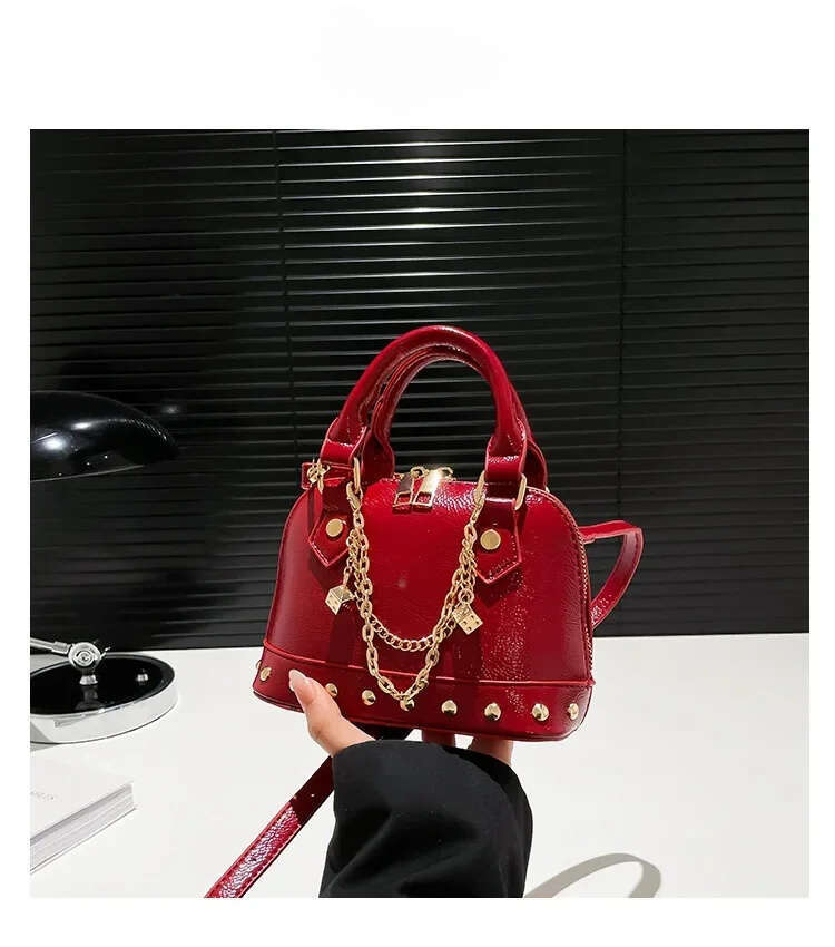 Summer Studded Shell Bag Minimalist Shoulder Crossbody Purse With Metallic Accents LEMON KOKO