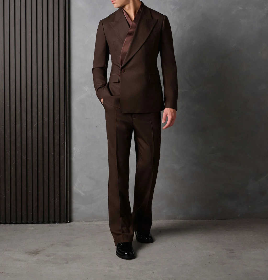 Side Button 2-Piece Mens Suit Attire Brown Long Suit Jacket with Matching Pants XXS-7XL Smart Fashion Tuxedo Blazer Trousers