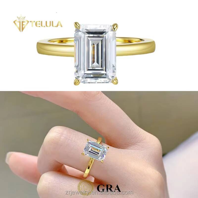 3ct Emerald Shape VVS1 Clarity Moissanite Diamond Engagement Ring Elegant Finger Rings