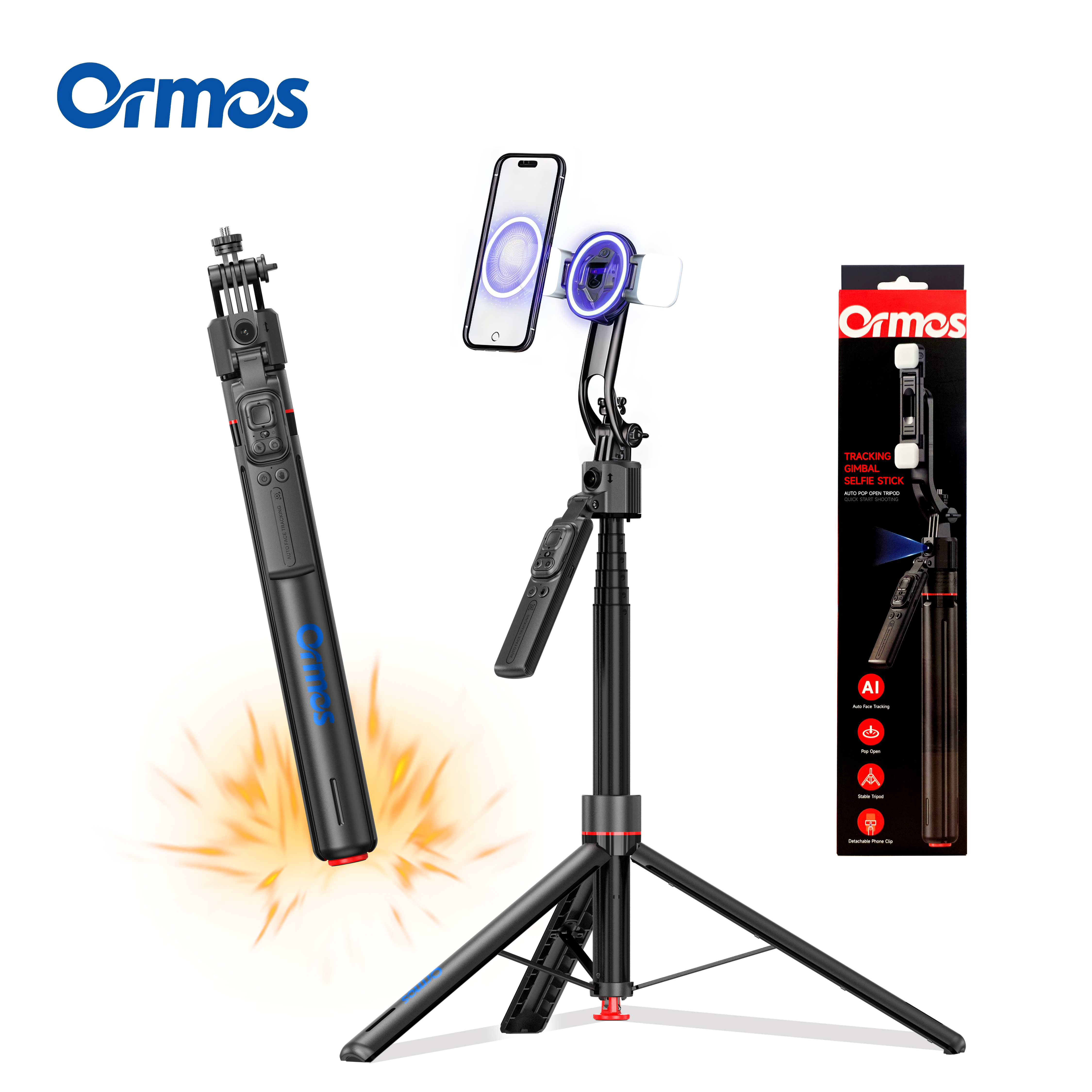 Auto Face Tracking Tripod, 360° Smart Rotation Selfie Stick, Follows Movement, With Remote & Fill Light For Vlog, Live Stream, Video Recording, Univer