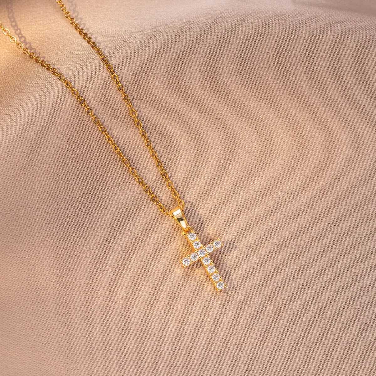 Stainless Steel Chain Fashion Luxury Zircon Cross Pendant Necklaces for Women Men Cool Gold Silver Color Cross Jewelry Gifts Y251227