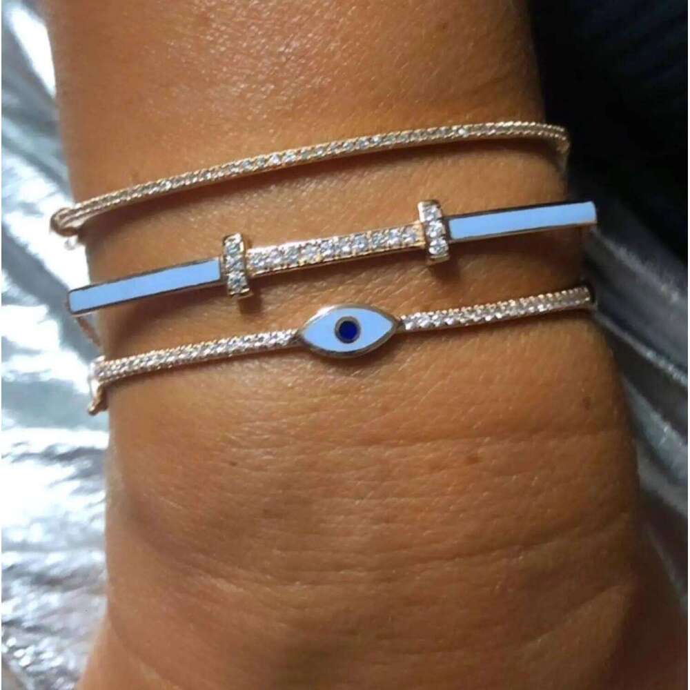 Rose Gold Color Enamel Bangle Bracelet for Women Bohemia Boho Lucky Turkish Evil Eye Jewelry Fashion Wholesal 25H1229