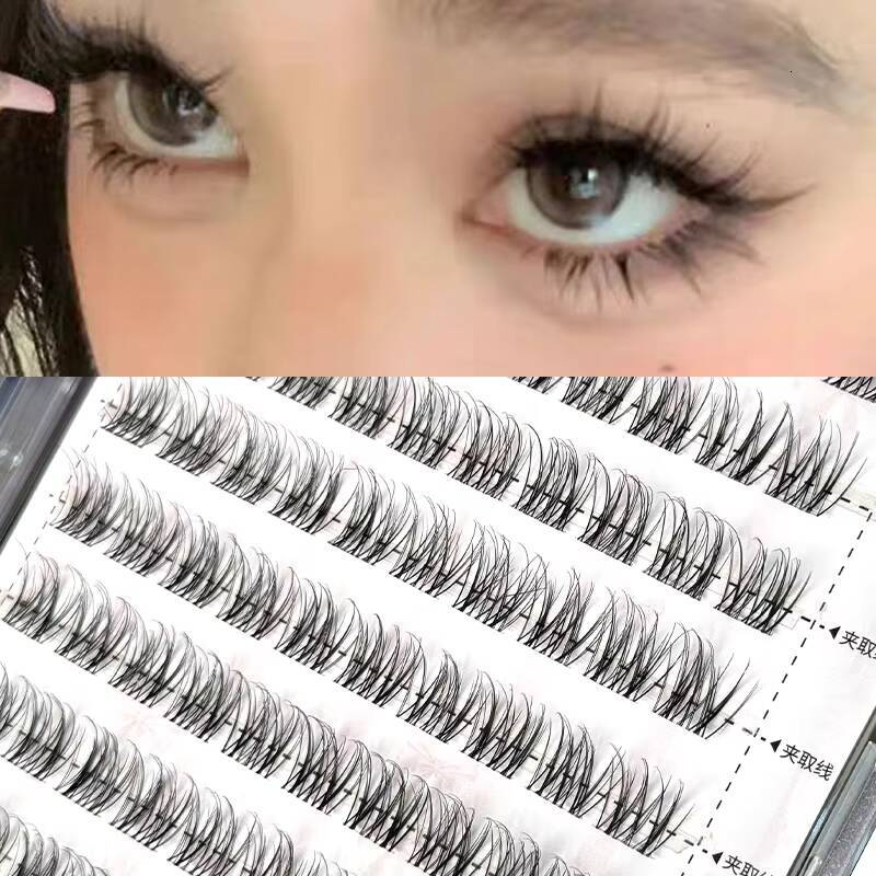 Hot Selling Luxury Clear Band Thin Base Press-on 3D Effect Cluster Eyelashes Custom Feather Style False Eyelashes