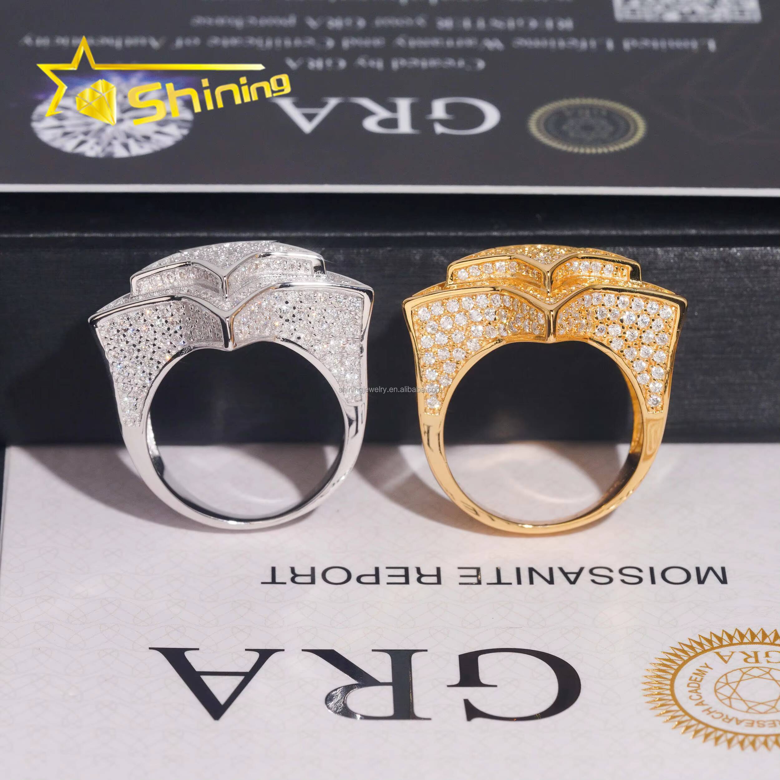 High Quality Bulk Stock Iced Out Hip Hop GRA Certificate VVS Moissanite Diamond Man Gift Iced Out S925 Silver Star Shape Ring