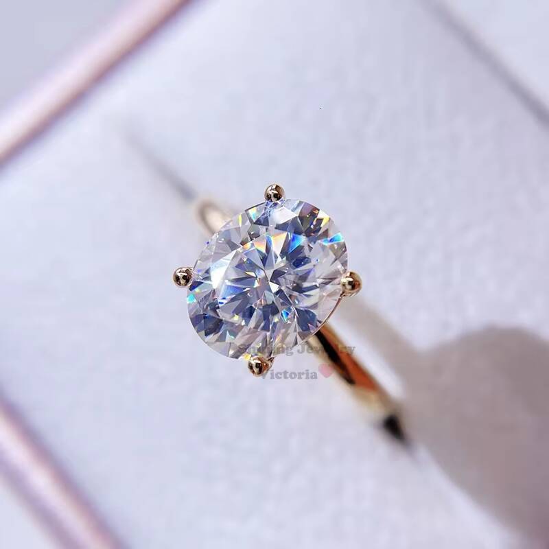 GRA Certificated Wedding Jewelry 10K Solid Gold Engagement Ring Moissanite Oval Cut