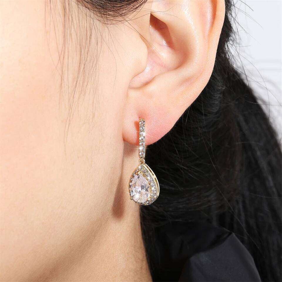 ZAKOL Brand Classic AAA Pear Cubic Zircon Drop Earrings for Women White Crystal Wedding Jewelry Wholesale