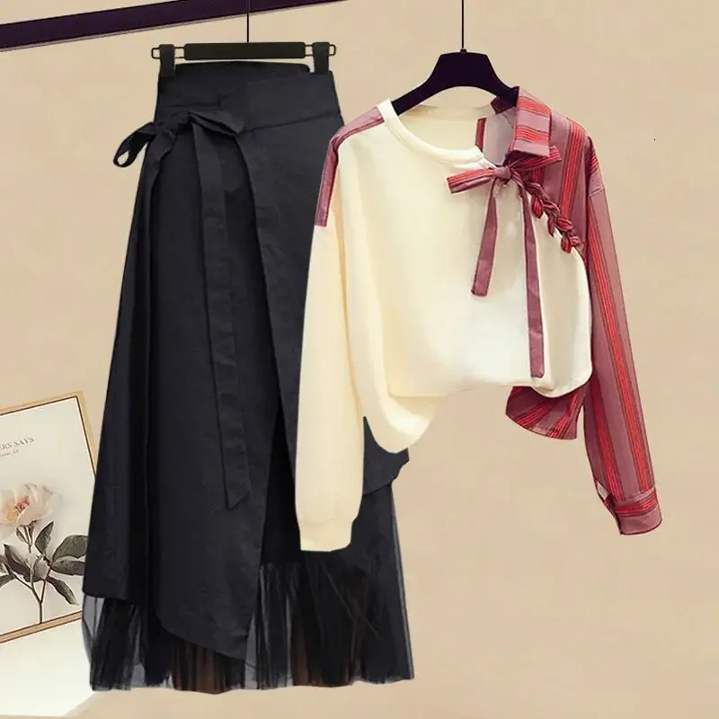 Spring Fashion plus Size Womens Outfit Shirt Top Slimming Half-length Skirt Two-piece Set n Sensation Casual Wear 251219