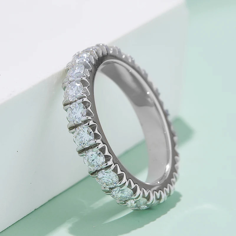 Real Silver Round Cut Full Diamond Women Ring Plated 18K White Gold For Wedding Anniversary Jewerlry Gifts 251225