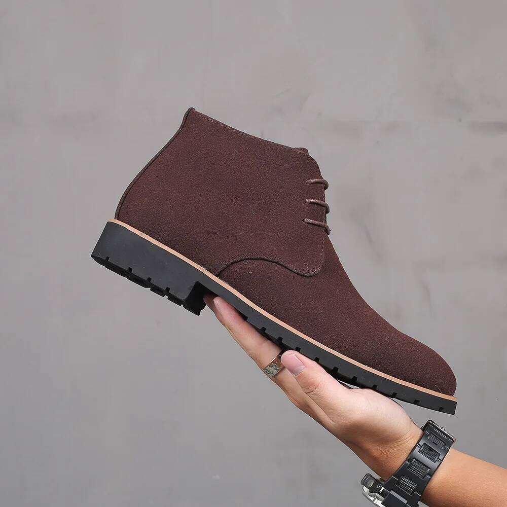 black suede brown dress formal casual business mens ankle boots cowboy man shoes high top LEEGO LENS