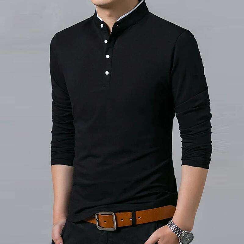 Men's Business Casual Long Sleeve Polo T-Shirt Summer Comfortable Breathable Top For Formal Occasions
