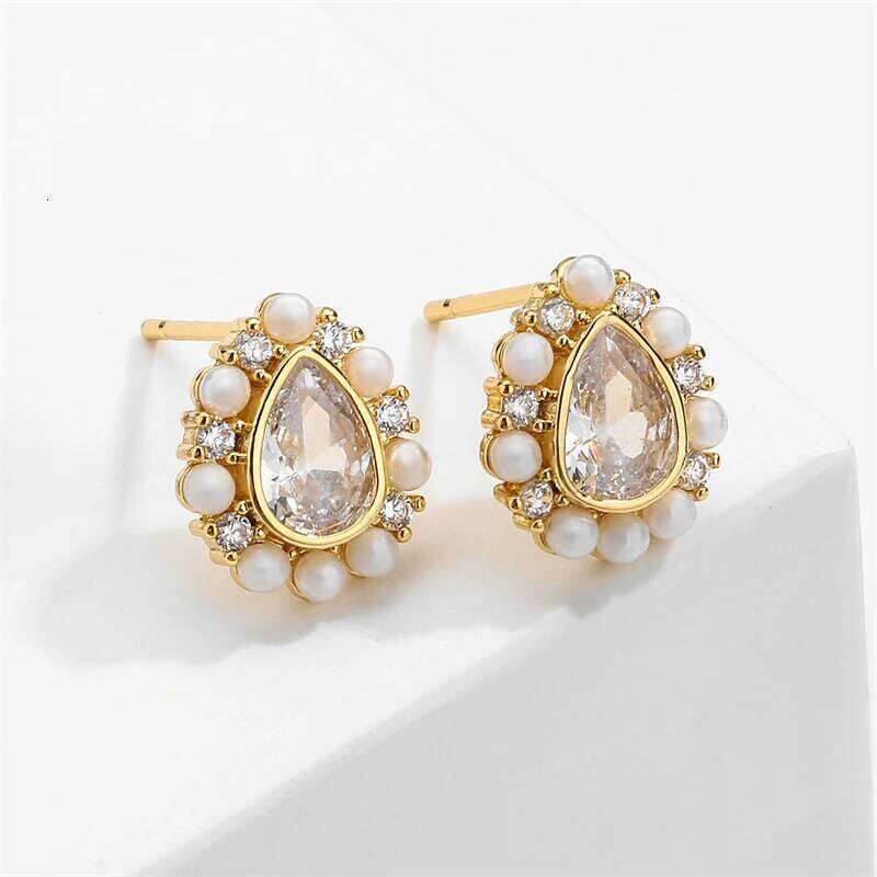 Korean Round Imitation Pearl Stud Earrings for Women Cute Water Drop Zircon Wedding Earring Party Jewelry 2023 New