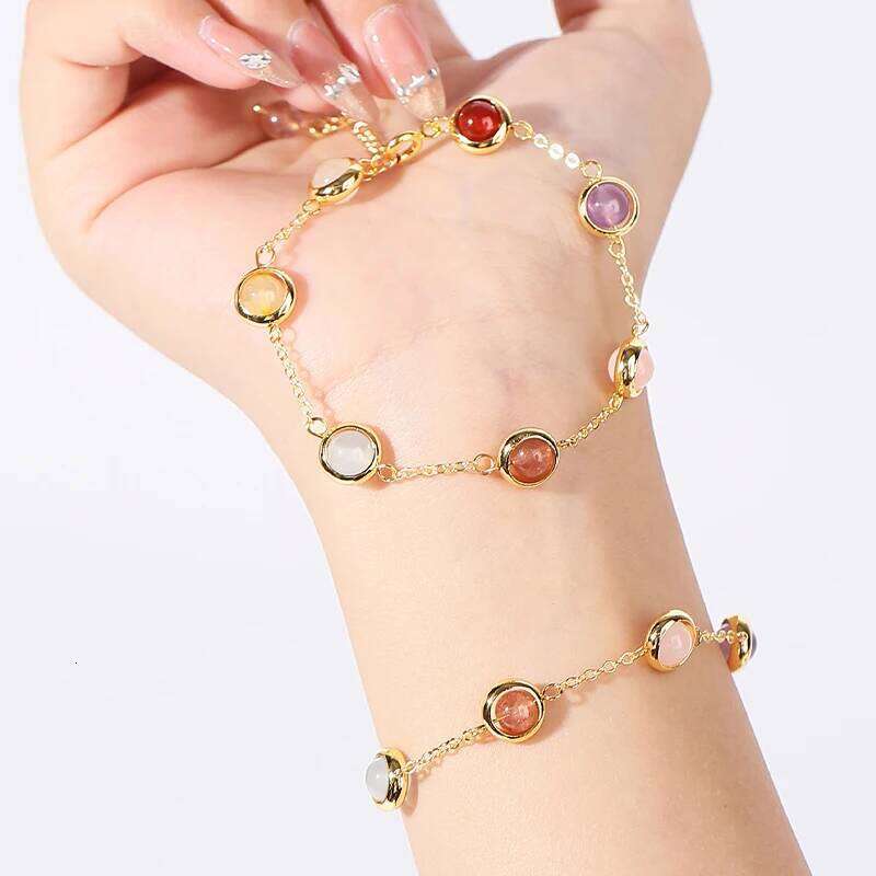 JD Natural Stone Colorful Crystal Lucky Bead Chain Bracelets Women Fashion Simple Adjustable Stainless Steel Healing Jewelry 25H1229