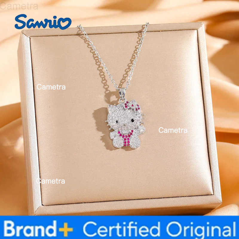 Sanrio Hip Luxury Shiny Zircon Hello Kitty Pendant Necklaces for Women Girls Creative Stainless Steel Chain Jewelry Gifts H251229