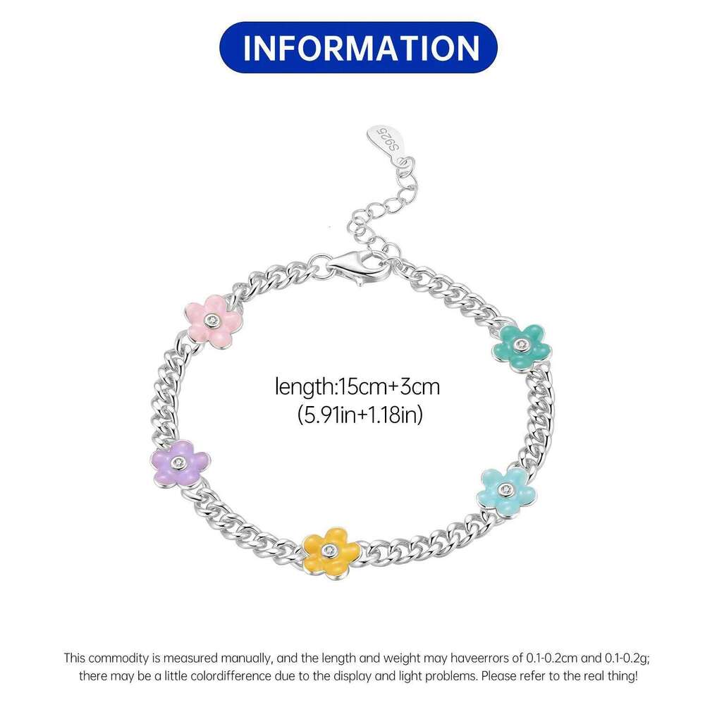 Orstarry New 925 Sterling Silver Cute And Colorful Flower Chain Link Women Bracelet Festival Jewelry Party Trendy Gifts 25H1229