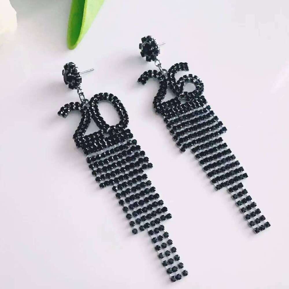 Full Rhinestone Crystal Flower Number 2026 Long Tassel Asymmetric Drop Dangle Earrings Near Year Party Gift For Women Christmas