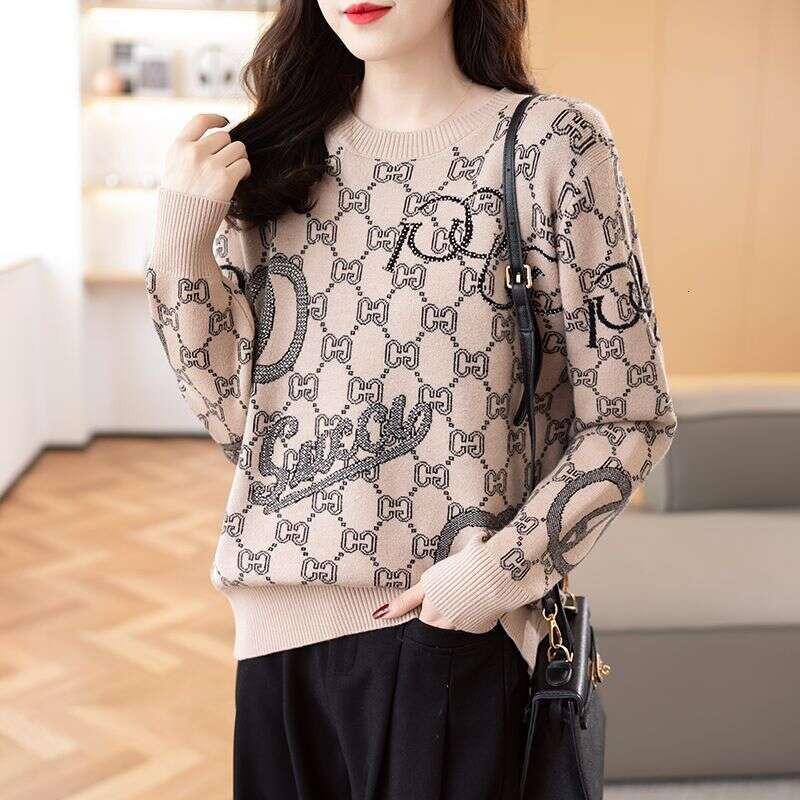 New Knitted Round Neck Wool Slimming Autumn Winter Versatile Loose Stylish Long Sleeve Sweater Base Shirt Women's Clothing