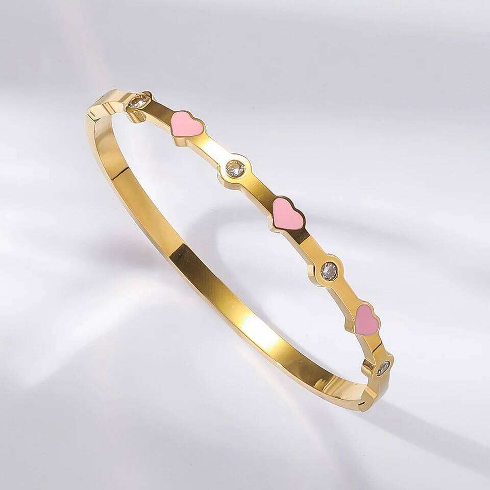 ZAKOL 5pcs/1pcs Pink Crystal Zircon Inlaid Stainless Steel Bracelet Charm Stacked Bracelets Fashion Non-fading Jewelry Gift