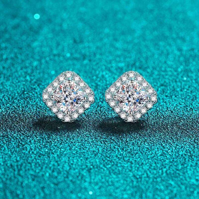 18K Gold Inlaid Women's Square Moissanite Pt950 Platinum Diamond Earrings, Fashionable Holiday Gifts cda