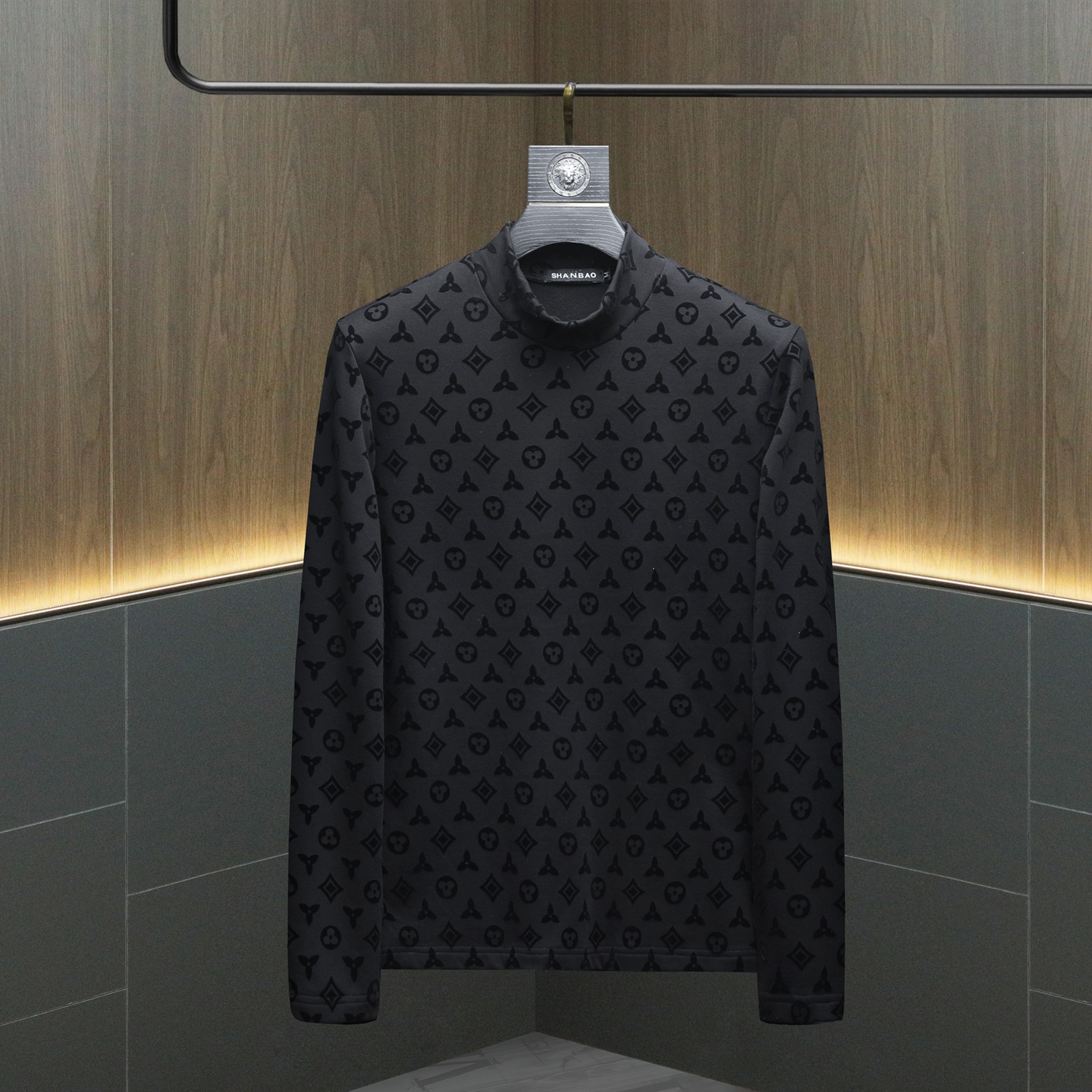 free shipping 2026 spring autumn new men's half high neck long sleeved high-quality printed T-shirt inner cloth black coffee green grey