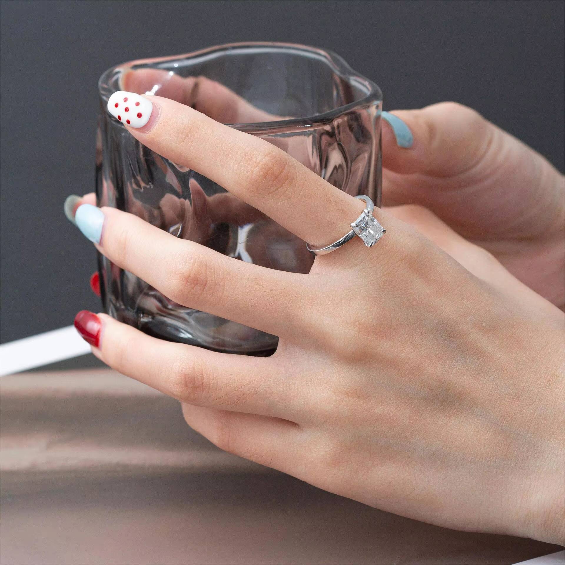 D Color Radiant Cut Moissanite Engagement Ring Full Moissanite Diamond with S925 Sterling Silver Moissanite Wedding Band