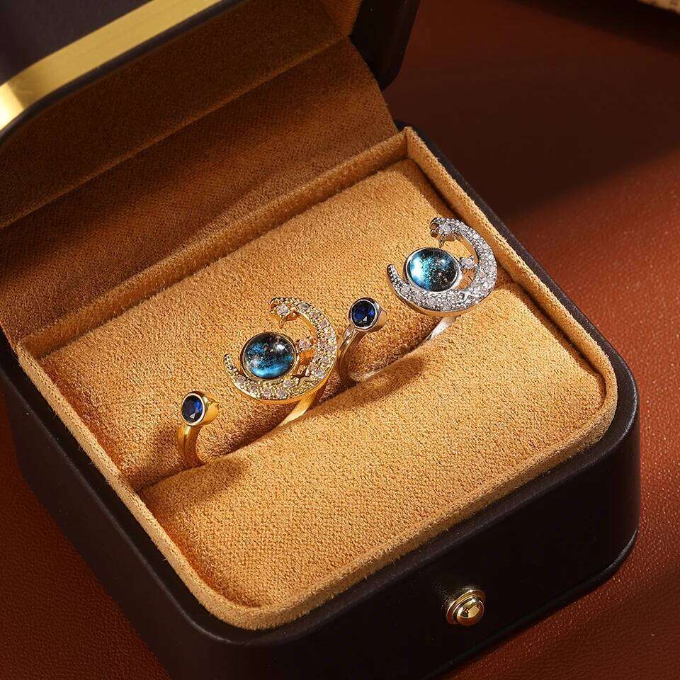 ZAKOL New Blue Planet Series Shiny Zircon Adjustable Open Ring for Women Exquisite Unique Anniversary Birthday Jewelry Gift