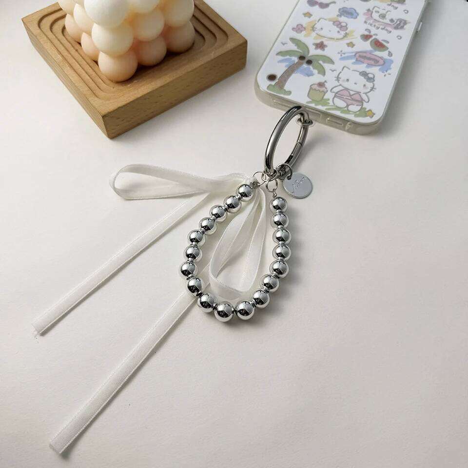 ZAKOL Elegant Pearls Ribbon Bowknot Bag Hanging Decoration Chain for Women Beads Key Rings Jewelry Girl Accessories