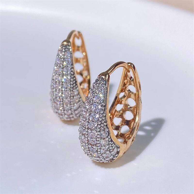 ZAKOL Hip Hop Fashion Gold Color Hoop Earrings for Girls Delicate Geometric Shiny Zirconia Party Jewelry Women's Accessories