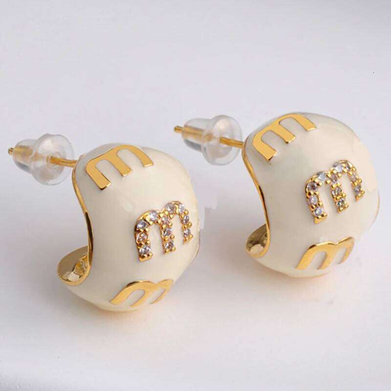 Trendy M Letter C-shaped Water Drop Stud Earrings For Women Girls White Full Color Metal Ears Accessories Festival Jewelry Gifts