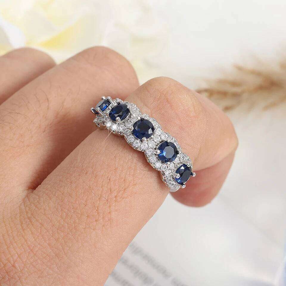 ZAKOLClassic Blue Cubic Zirconia Round Copper Rings For Women Girls Silver Color Metal Crystal Fingers Accessories Jewelry Gifts