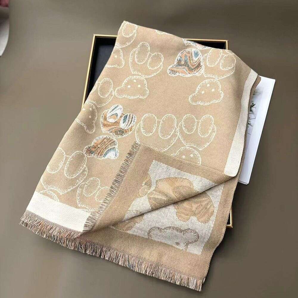 New Autumn Winter Colorful Bear Pattern Imitation Cashmere For Women Travel Air Conditioning Warm Neck Scarf Dual-Use Shawl