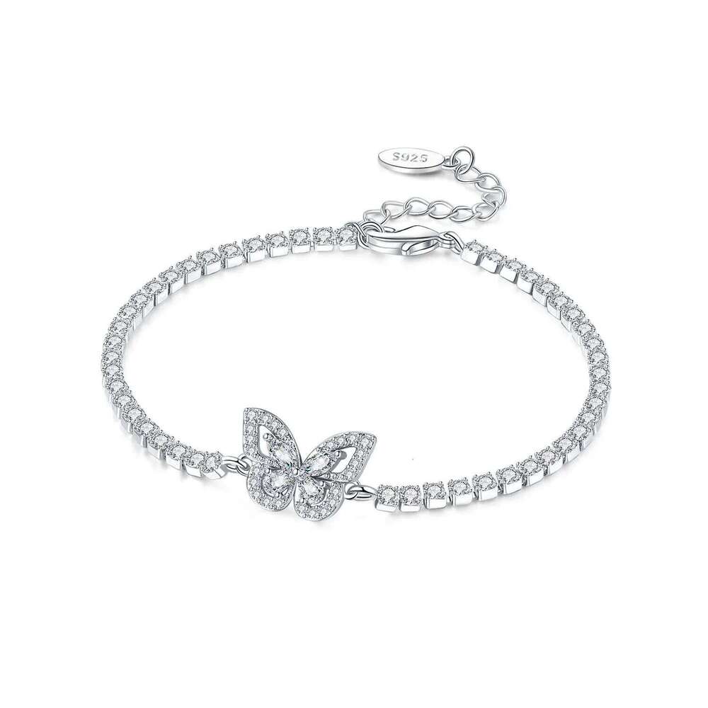 New 925 Sterling Silver Exquisite Sparkling Butterfly Insect Chain Link Women Bracelet Birthday Festival Jewelry Gifts 25H1229