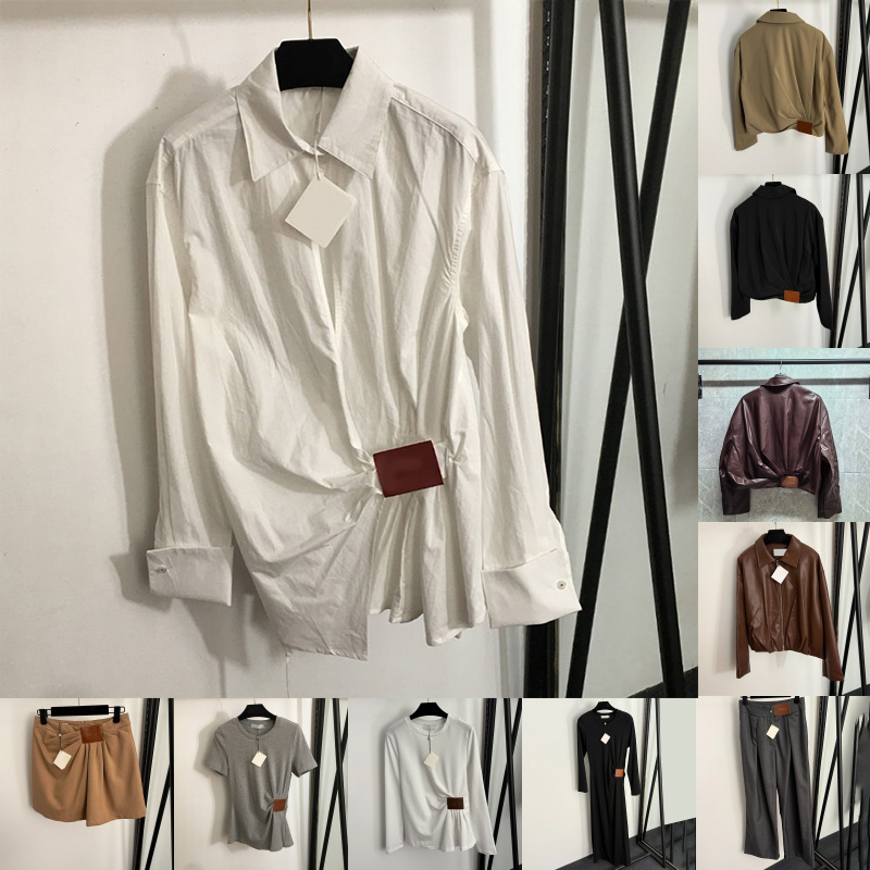 Luxury Women Blouson Jacket Long Sleeve Graceful Shirt Dress Brand Pu Leather Jackets Summer Streetwear T Shirts Travel Dinner Party Slimfit Skirt Dresses