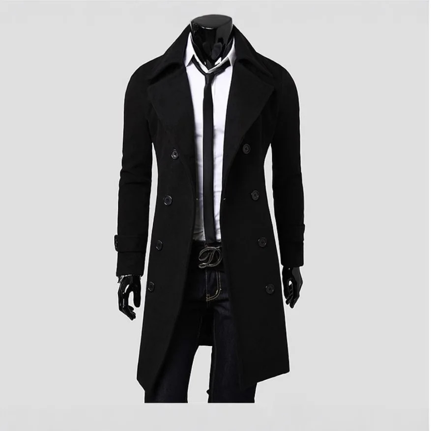 5XL Asian Size Wool Blend Trench Man Mens MidLength Jacket Slim Fit Classic Casual Coat For 251226