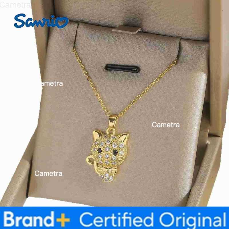 Sanrio Gold Color Fashion Cute Hello Kitty Zircon Pendant Necklaces for Women Girls Lovely Cartoon Cat Kitty Jewelry Accessories H251229