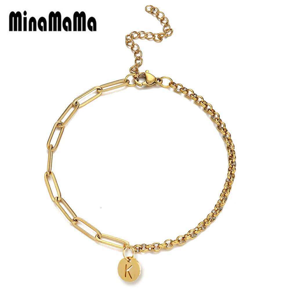 Asymmetry Stainless Steel Link Chain A-Z Initial Letter for Women Alphabet Charm Name Bracelet Jewelry 25H1229