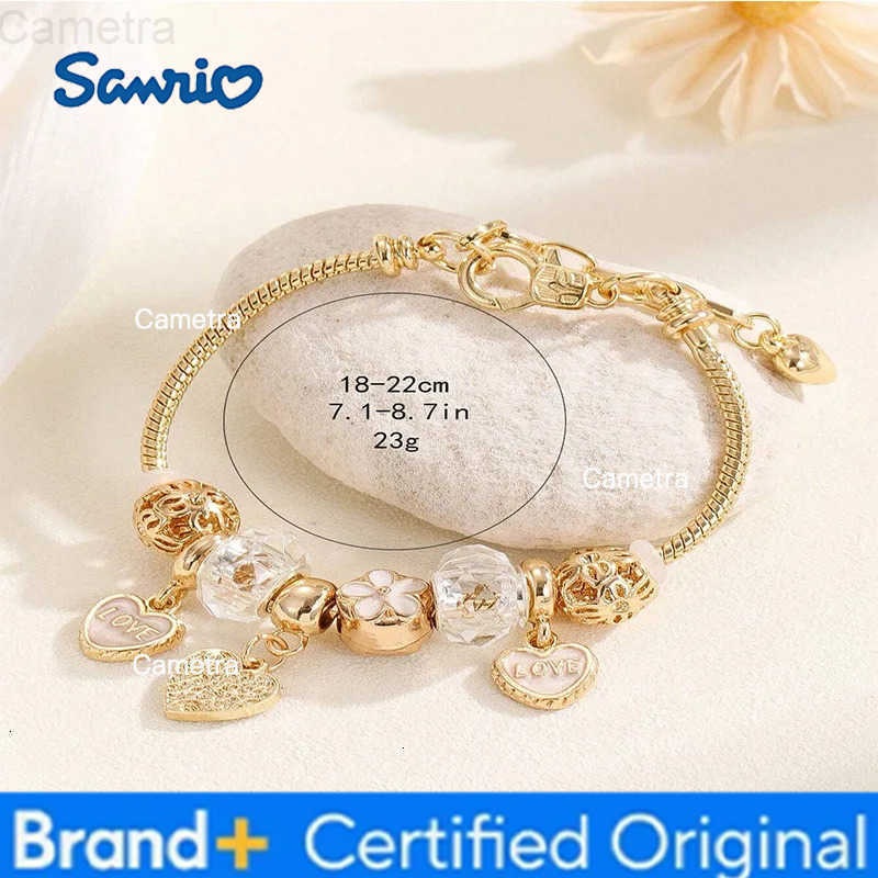 Sanrio Fashion Luxury Gold Color Alloy Artificial Zircon Rhinestone Flower Heart Beaded Bracelet Women Jewelry Summer Gifts H251229