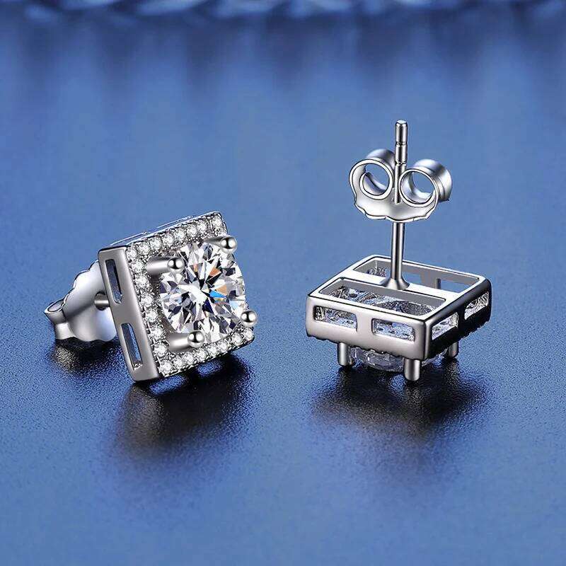 JOIAS HOME Silver925 D Color Moissanite Gemstone Square Earrings Women Bag Fashionable Elegant Gift for Wife and Girlfriend 3cc