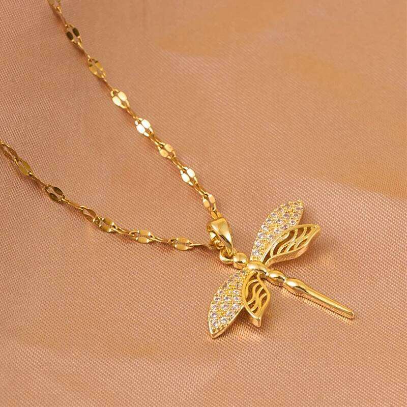 ZAKOL Trendy Gold Color Dragonfly Wings Necklaces For Women Stainless Steel Crystal Necklace Everyday Jewelry Gifts