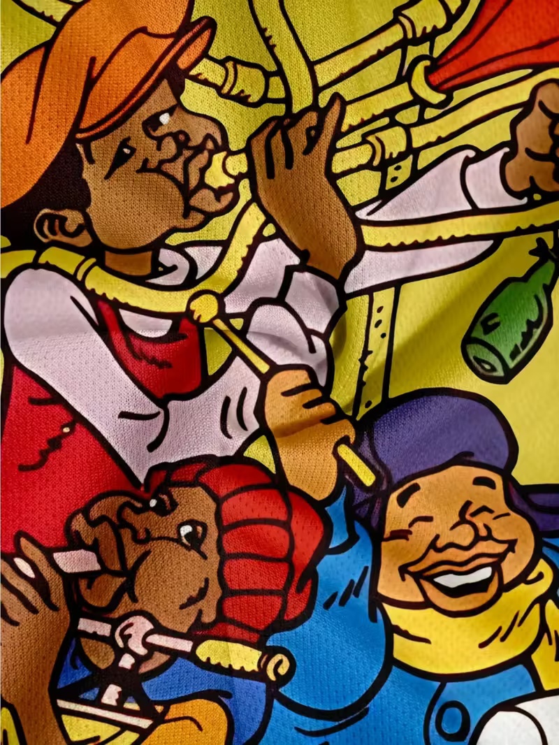 New Men's Hooded Sweatshirt Yellow Fun Cartoon Character Print Trendy Relaxed-Fit Casual Pullover Hoodie