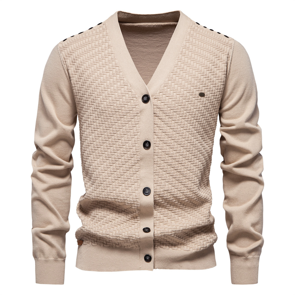 WOZK autumn and winter new men's V-neck knitted sweater jacket cardigan slim fit trendy men's sweater jacket