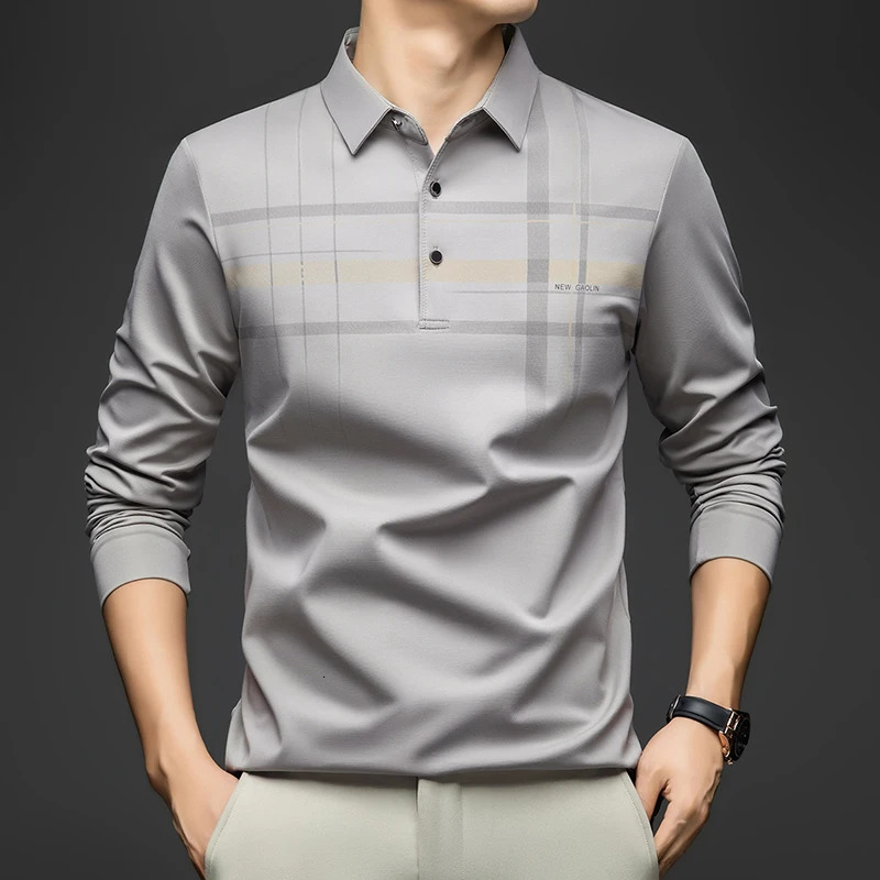 BROWON Polo T Shirt for Man 2025 Formal Business Slim Long Sleeve Tshirt Men Casual Loose Stripe Clothes 251219