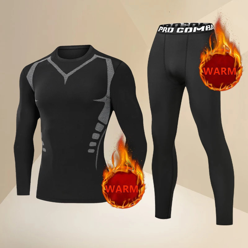 Winter Running Set Mens Velvet Warm Underwear Quick Drying Tight Clothes Sports Fitness Skiing Training High Elasticity 251219