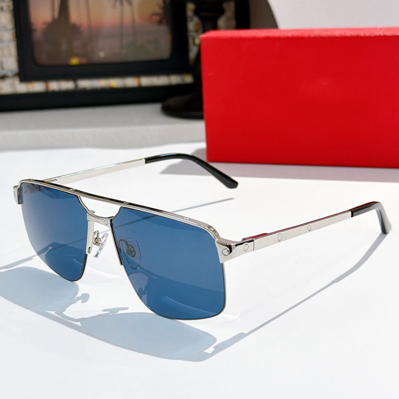 classic smooth brushed platinum finish women sunglasses Rectangular metal frame shape blue polarized lenses Mens womens casual glasses 0385