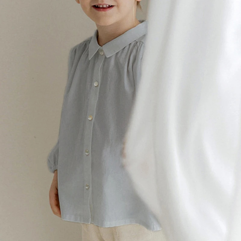 Boys Cotton And Linen Buttons White Shirt Autumn Children Casual Lapel Collar LongSleeved Shirts Cardigan Girls Blouse 251218