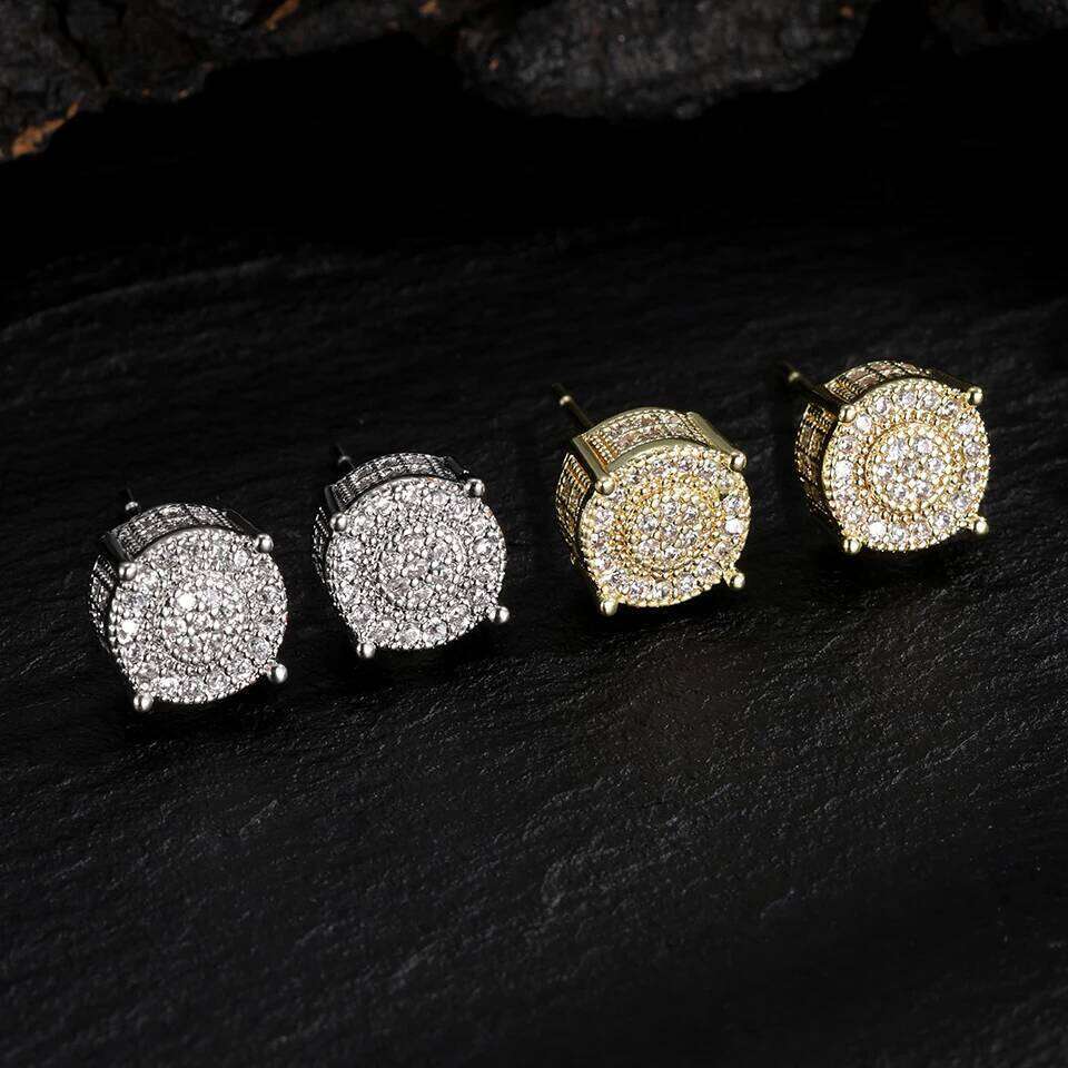 ZAKOL Gold Silver Color Iced Out Round Studs for Women/Men Clear Zirconia Hip Hop Trend Piercing Ear Accessories Wholesale