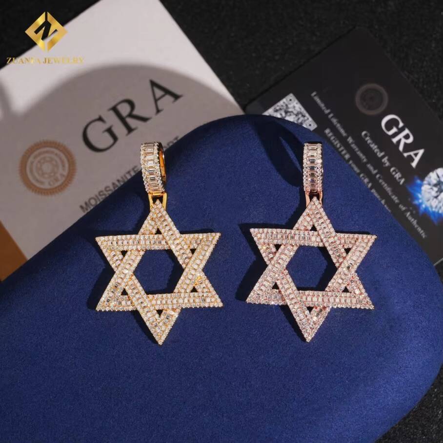 New Products Ice Out Moissanite VVS Hexagram Pendant 925 Sterling Silver Pendant Pass Diamond Tester HipHop Style Jewelry GRA