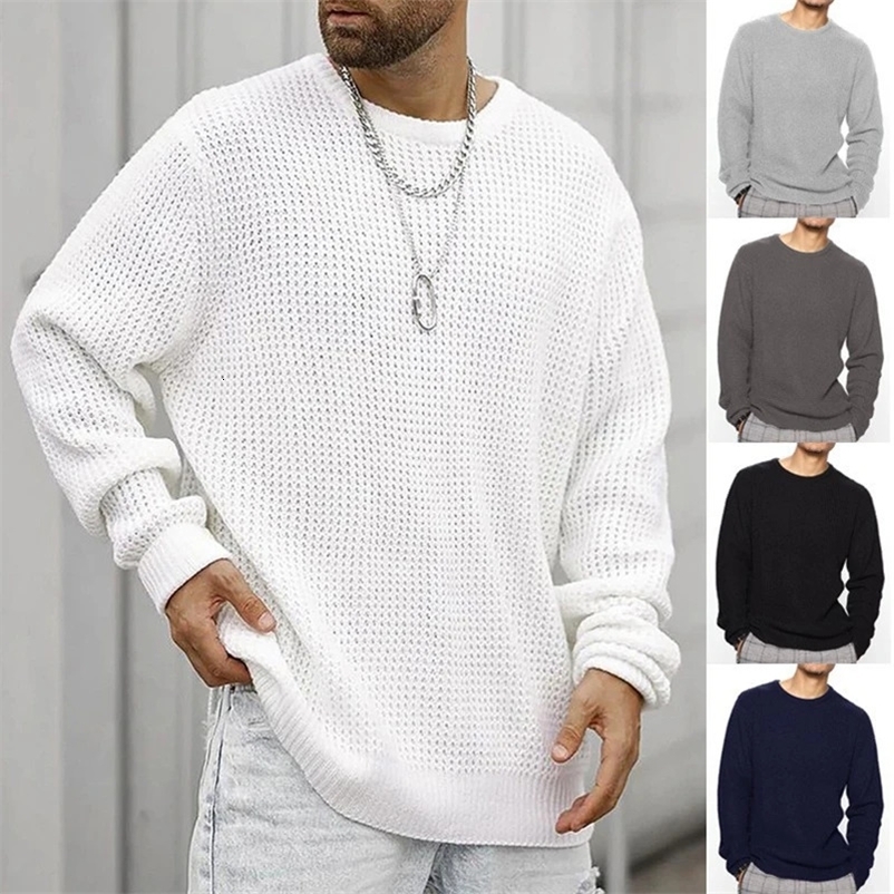 Mens Casual Sweater Round Neck Long Sleeve Knitted Sweater Solid Color Fashion Versatile Top 251223